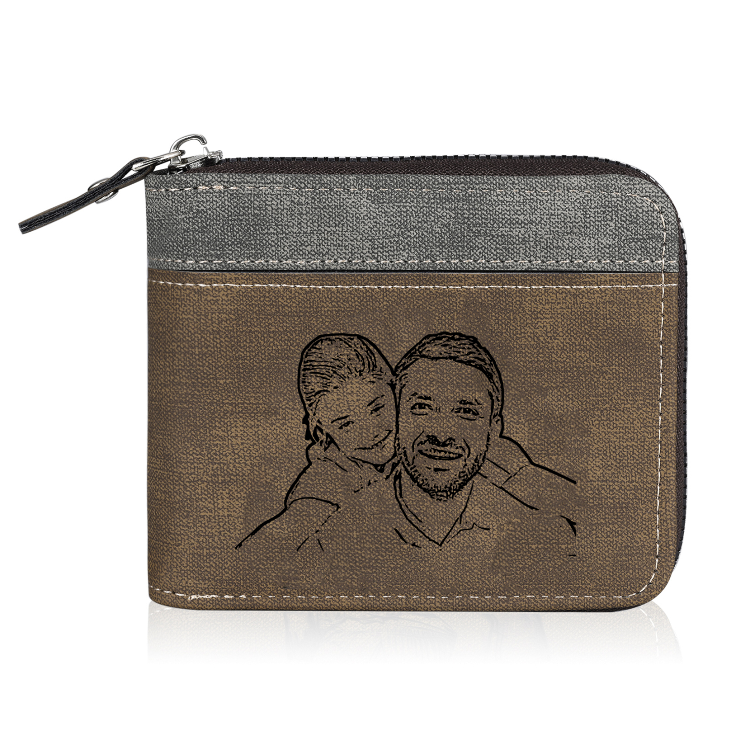 Personalised Photo & Text Billfold Wallet Custom Men's Leather Wallet Zipper Gift for Him-Jessemade AU