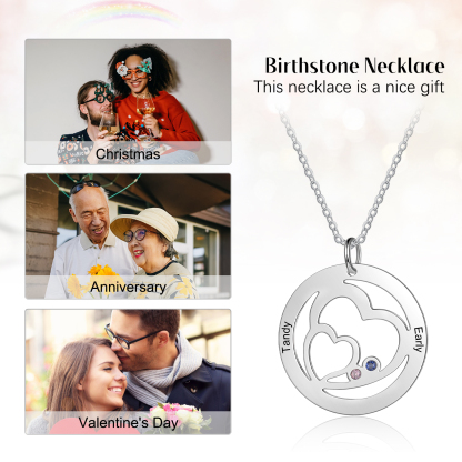 Personalised Heart Necklace With 2 Birthstones Engraved Names Necklace Gifts For Her-Jessemade AU