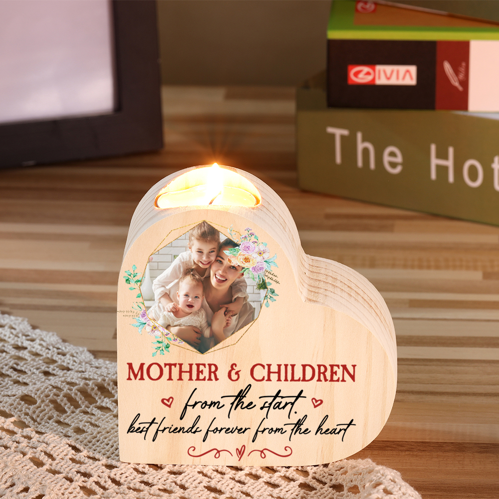 Mother & Children Personalised Heart Candle Holder Wooden Candlestick Mothers Gifts-Jessemade AU