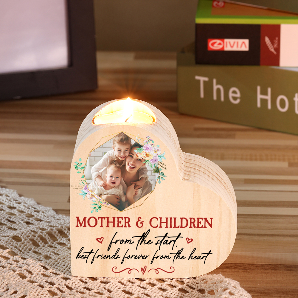 Mother & Children Personalised Heart Candle Holder Wooden Candlestick Mothers Gifts-Jessemade AU