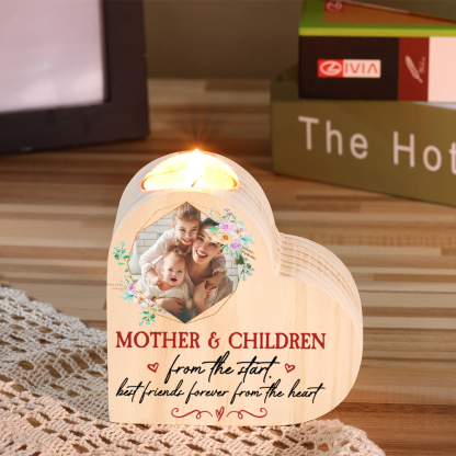 Mother & Children Personalised Heart Candle Holder Wooden Candlestick Mothers Gifts-Jessemade AU
