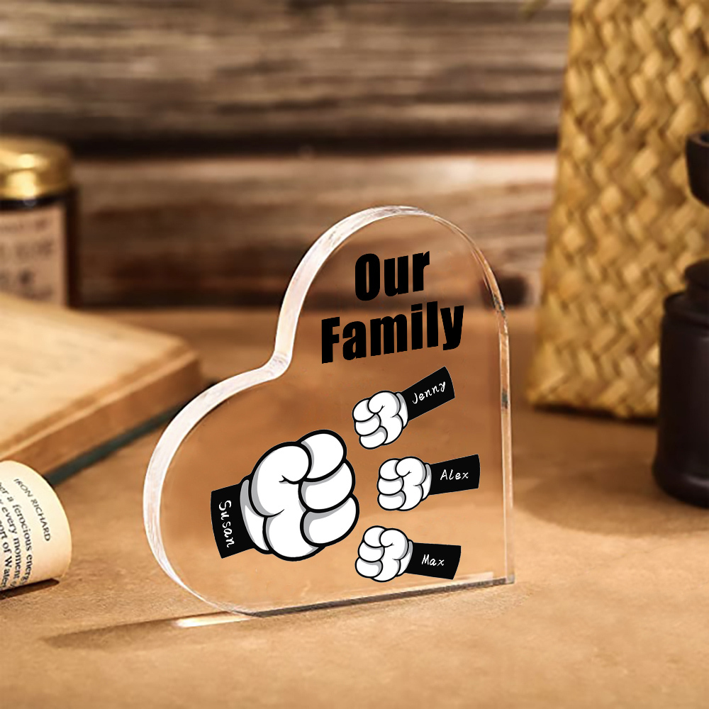 Personalised Acrylic Heart Keepsake Custom 4 Names & 1 Text Fist Bump Ornaments Gifts for Dad/Grandpa-Jessemade AU