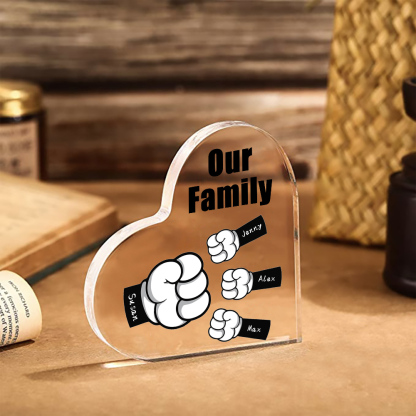 Personalised Acrylic Heart Keepsake Custom 4 Names & 1 Text Fist Bump Ornaments Gifts for Dad/Grandpa-Jessemade AU