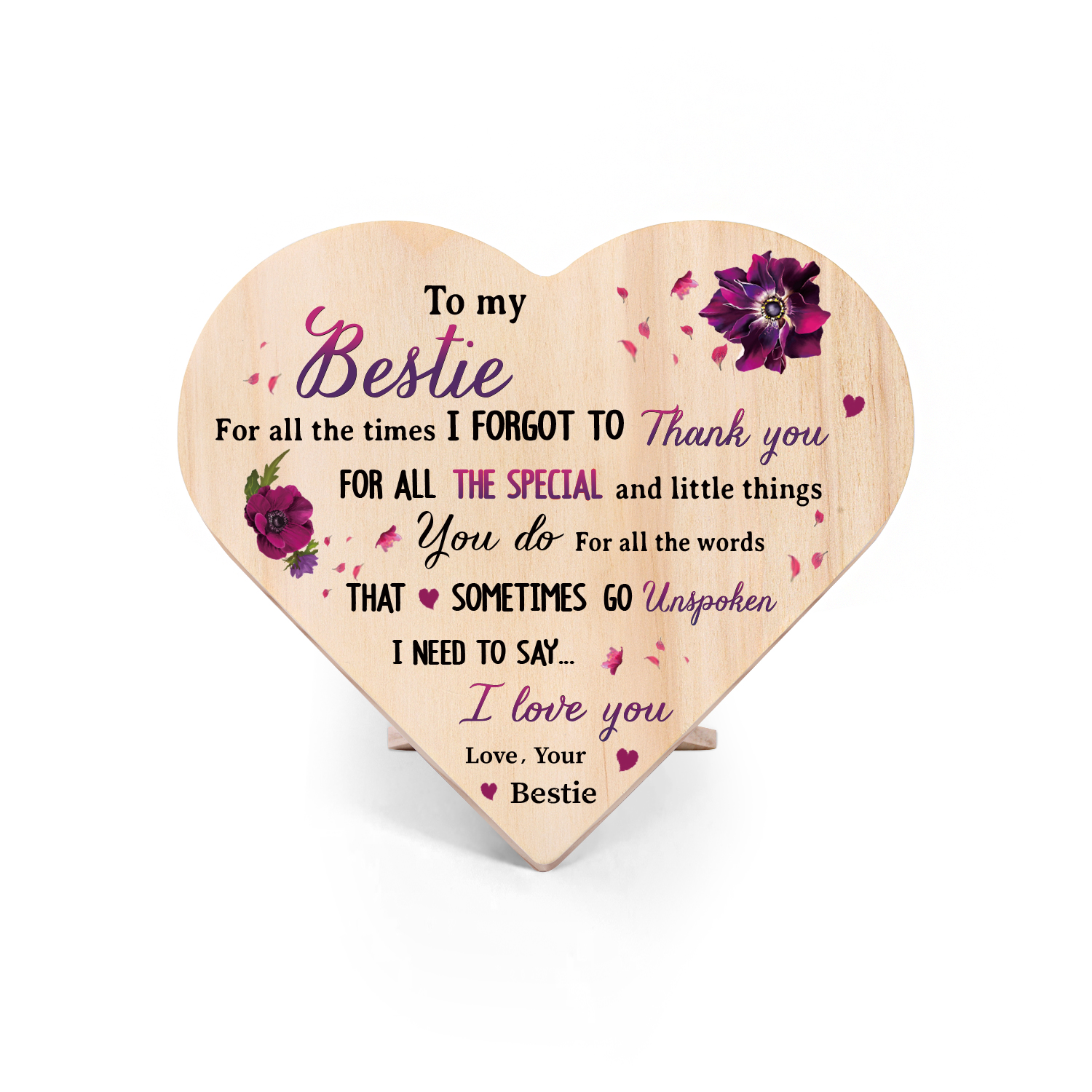 To My Bestie Violet Wooden Heart Keepsake Desktop Ornament "For all the times I forgot to thank you" Friendship Gifts-Jessemade AU