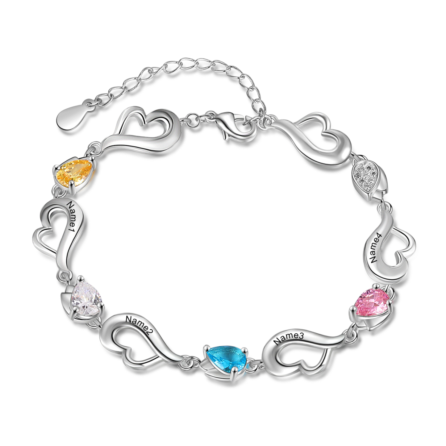 Personalised Heart Bracelet With 4 Birthstones Engraved Name Bracelet Gifts For Her-Jessemade AU