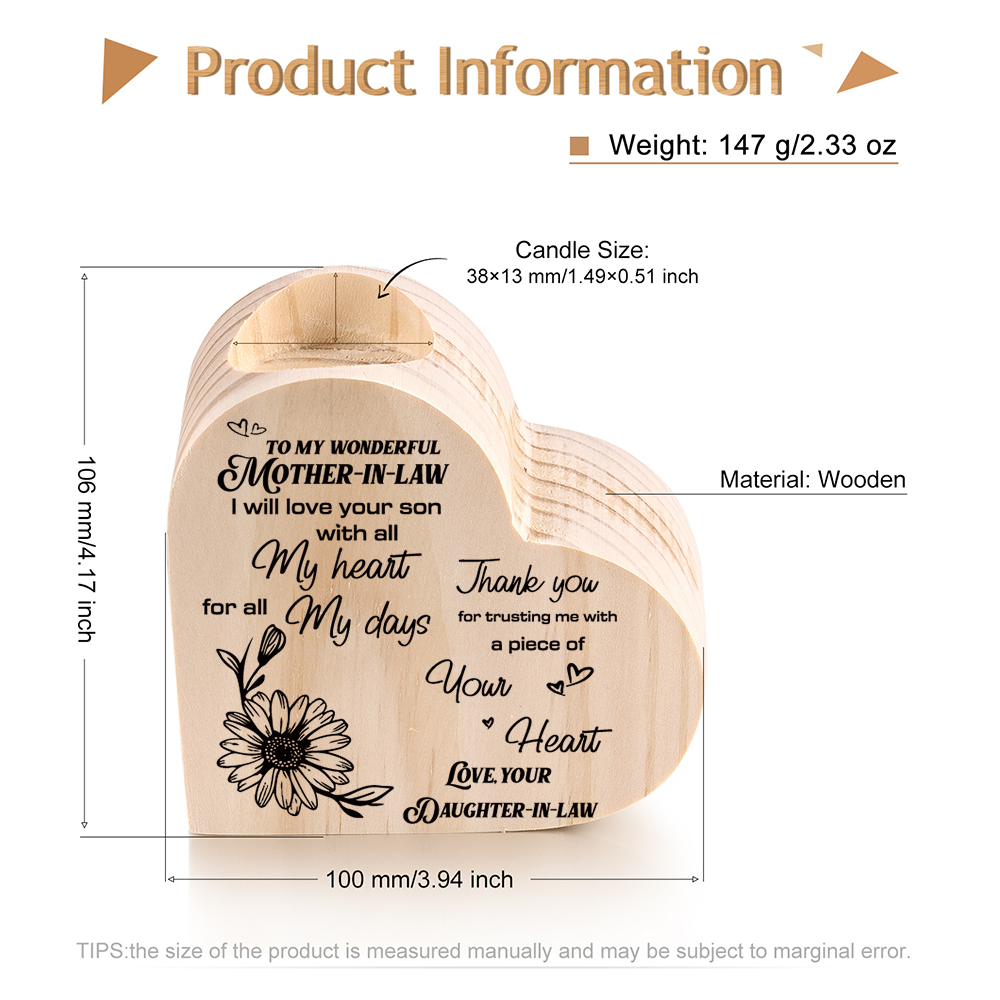 To My Mother-in-law-Wooden Heart Candle Holder Flower Candlesticks "Thank you for trusting me" Gifts For Mother-Jessemade AU