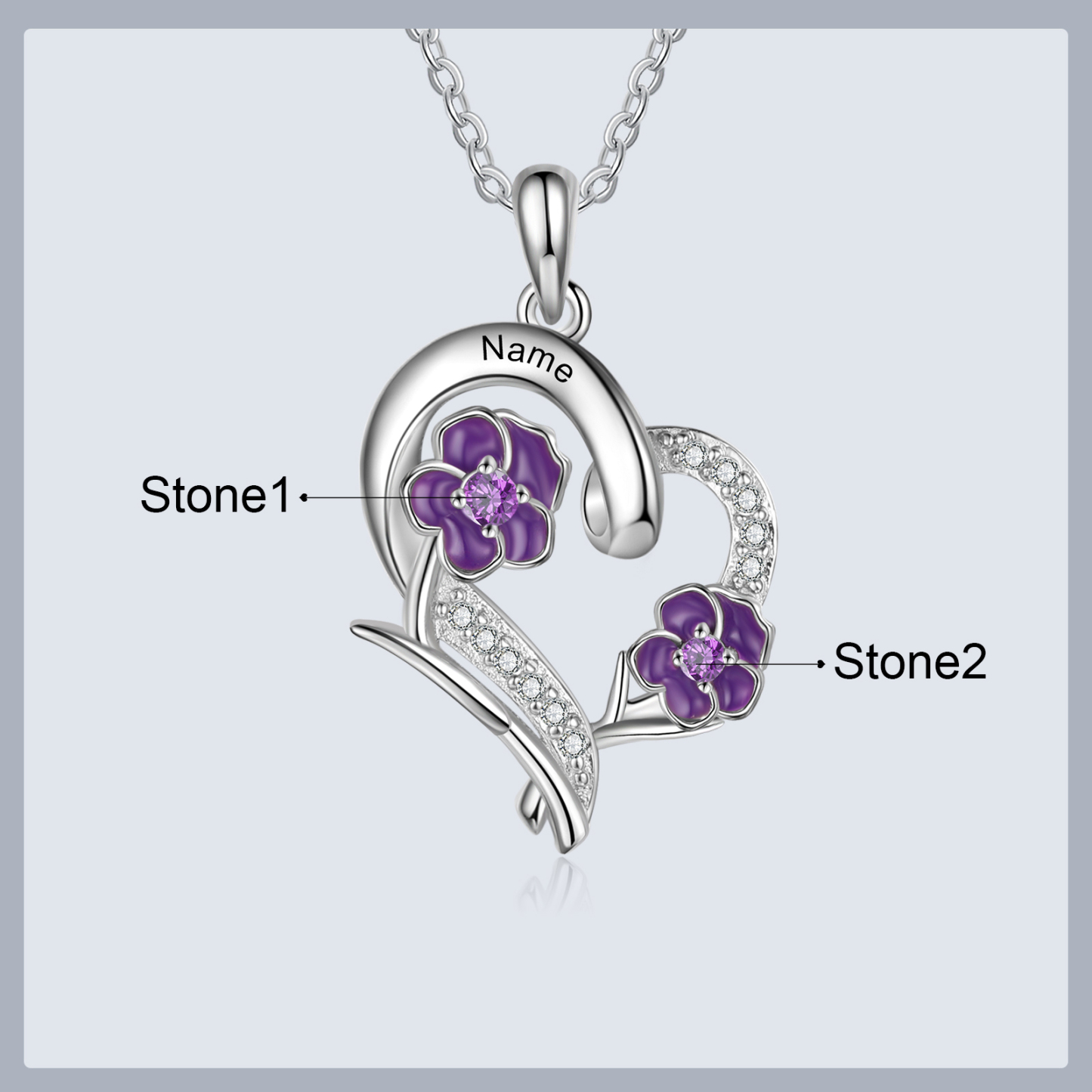 Personalised February Birthflower Necklace With Birthstones Custom 1 Name Necklace For Her-Jessemade AU