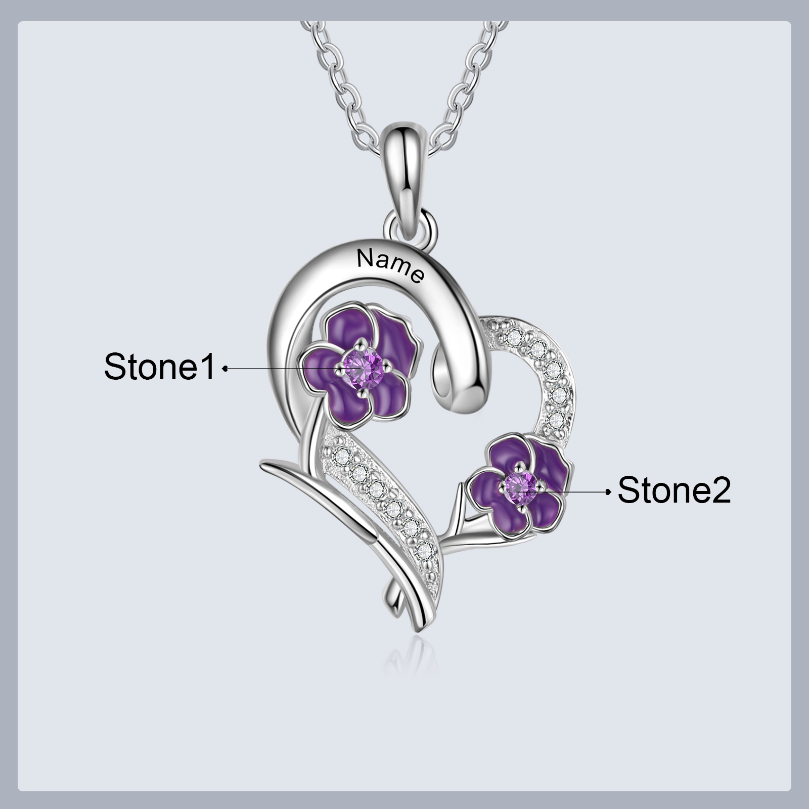 Personalised February Birthflower Necklace With Birthstones Custom 1 Name Necklace For Her-Jessemade AU