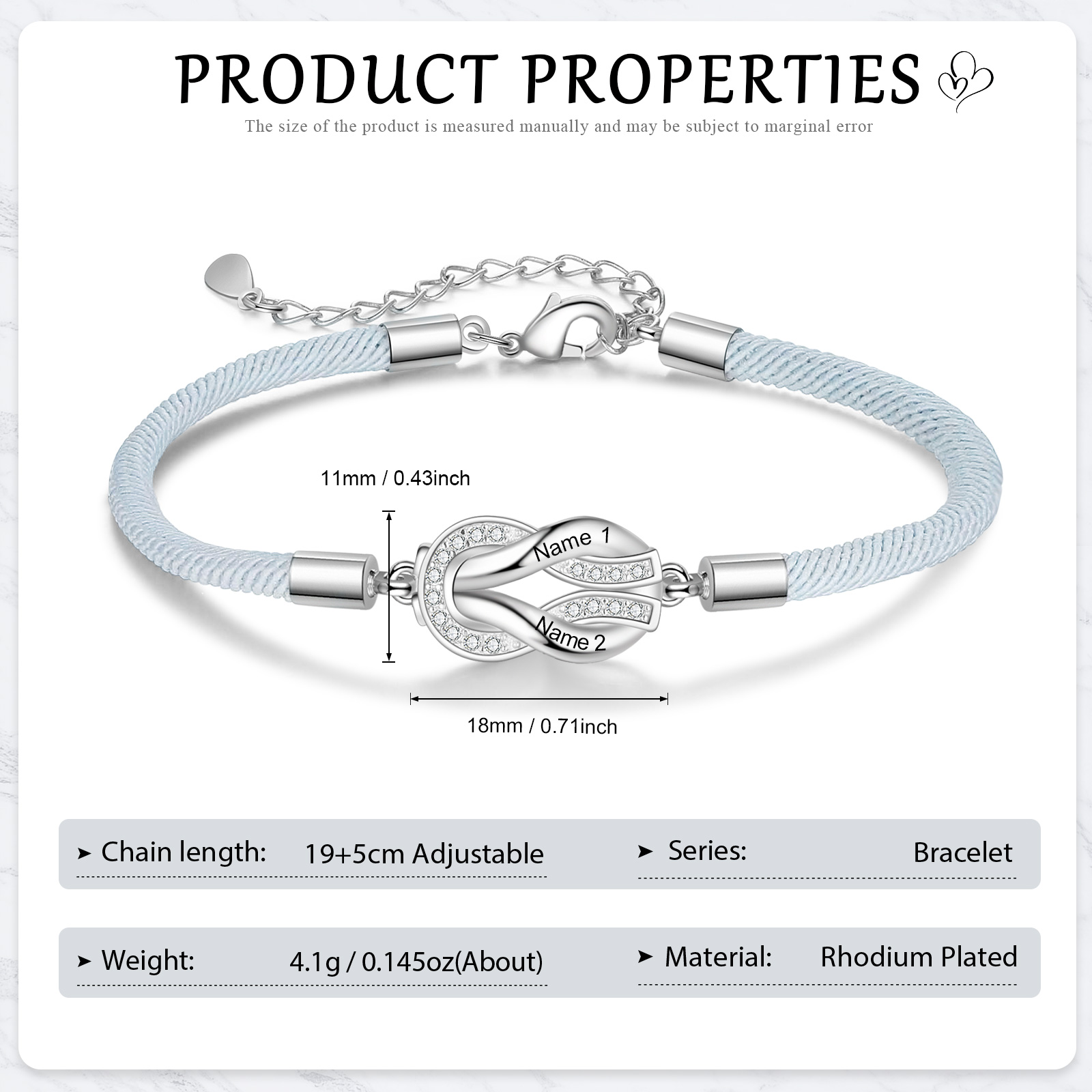 Customised 2 Names Couple Bracelet Adjustable Bracelet Personalised Gift for Her-Jessemade AU