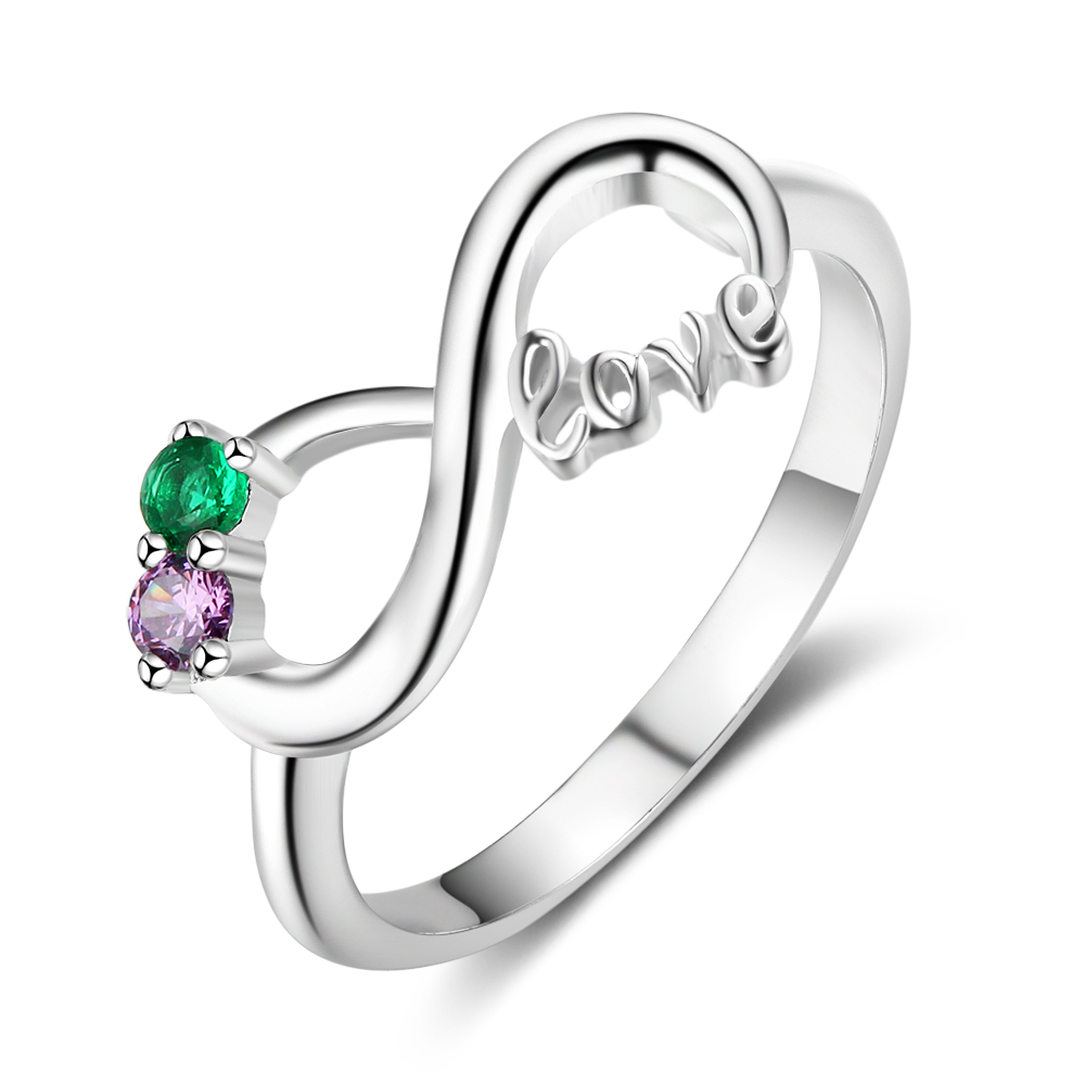 Personalised Infinity Sterling Silver 2 Birthstone Ring Engraved Names Ring Gifts for Her-Jessemade AU