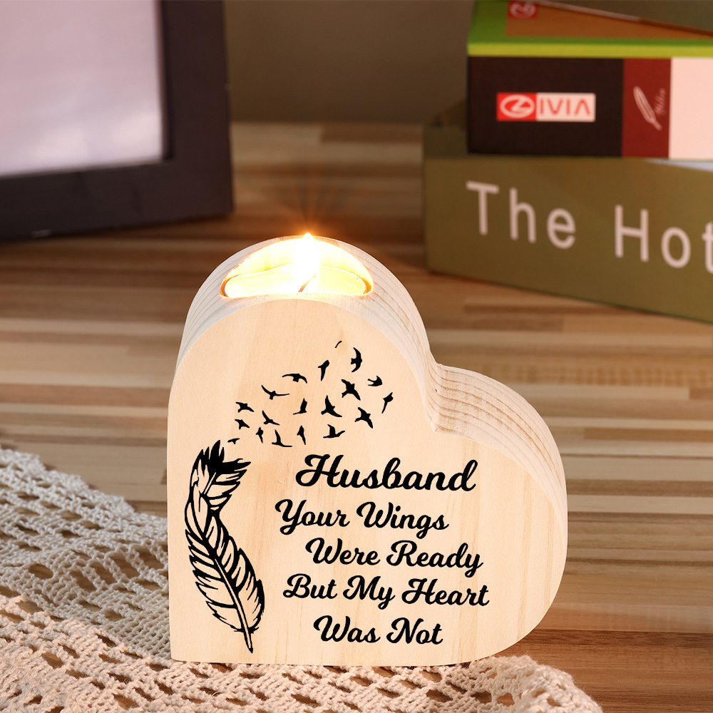 To My Husband Wooden Heart Candle Holder Memorial Candlesticks "Your Wings Were Ready"-Jessemade AU