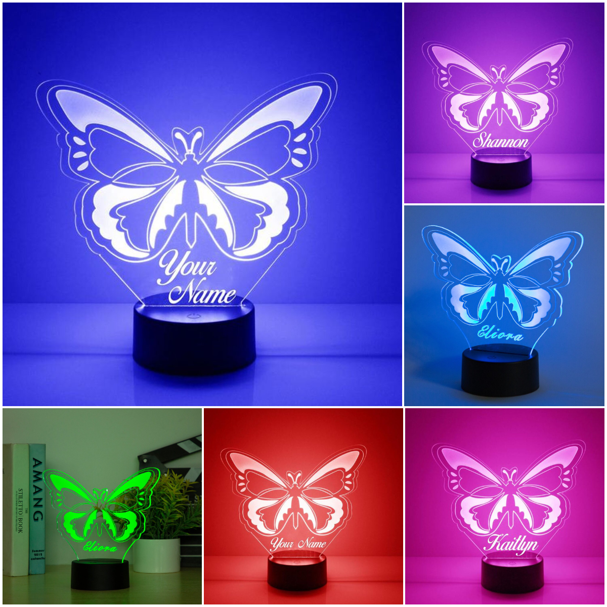 Engraved 1 Names Butterfly Night Light 7 colour Discoloured Lamp Custom Name Home Decoration Gifts-Jessemade AU