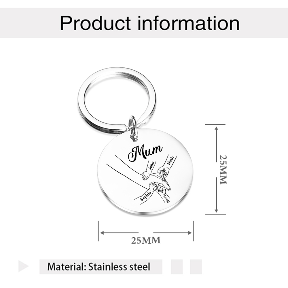 4 Names - Personalised Text Keychain Holding Hands Keychain Mother's Day Gifts For Grandma/Mother-Jessemade AU