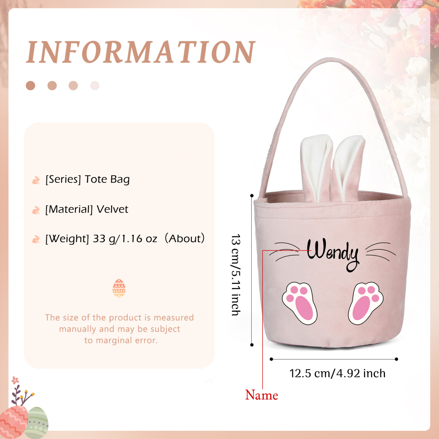 Personalised Bunny Tote Bag Custom Name Bunny Basket Bucket Bag Easter Gifts-Jessemade AU