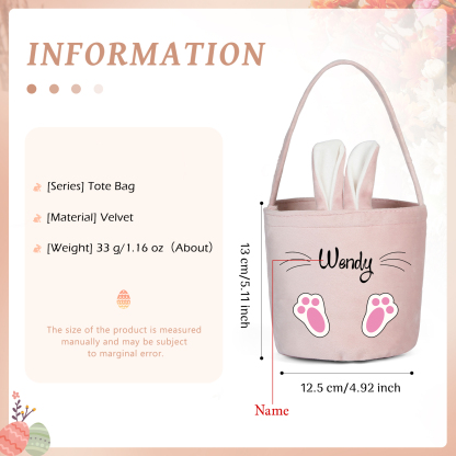 Personalised Bunny Tote Bag Custom Name Bunny Basket Bucket Bag Easter Gifts-Jessemade AU