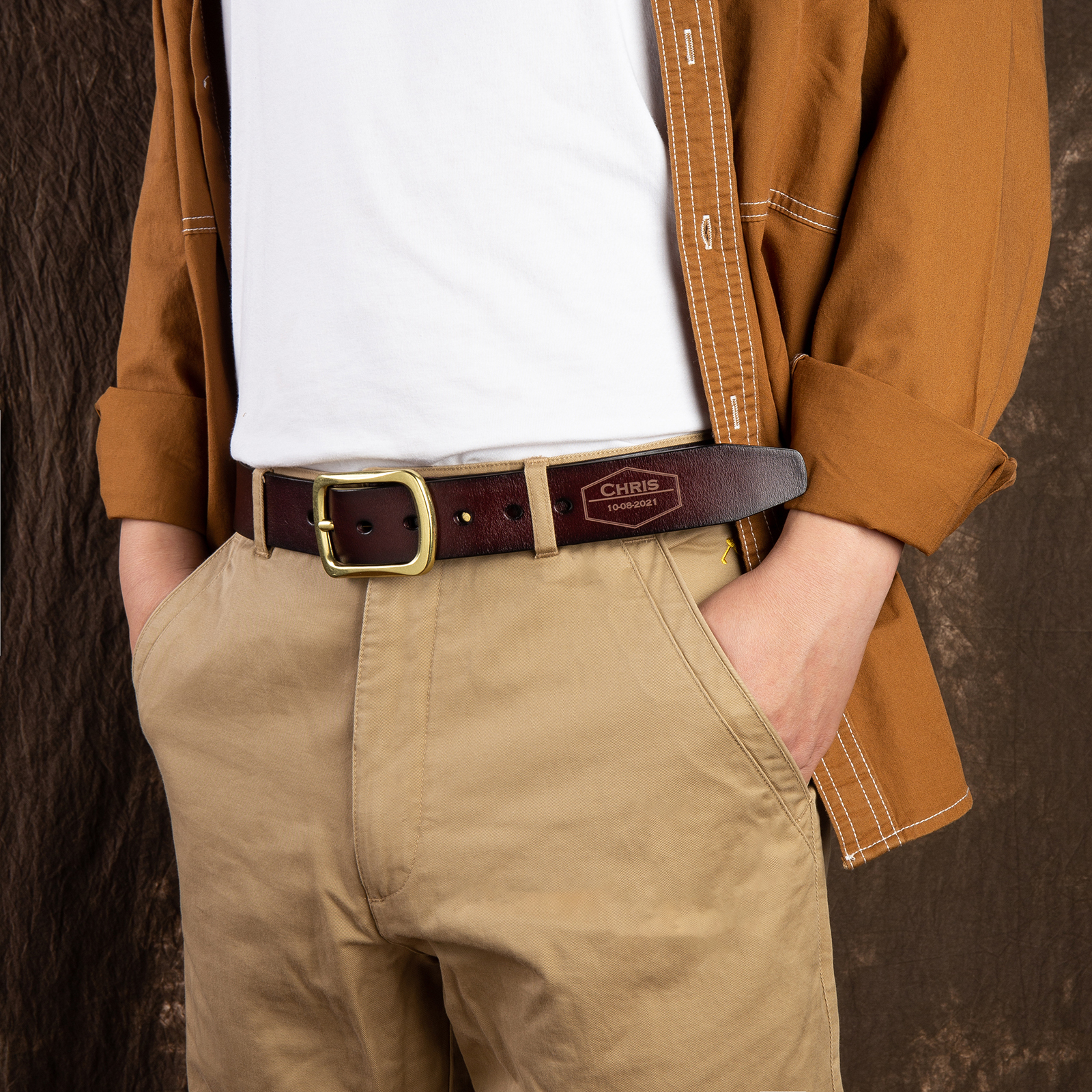 Personalised Genuine Leather Belt Engraved Names Men's Belt for Him-Jessemade AU