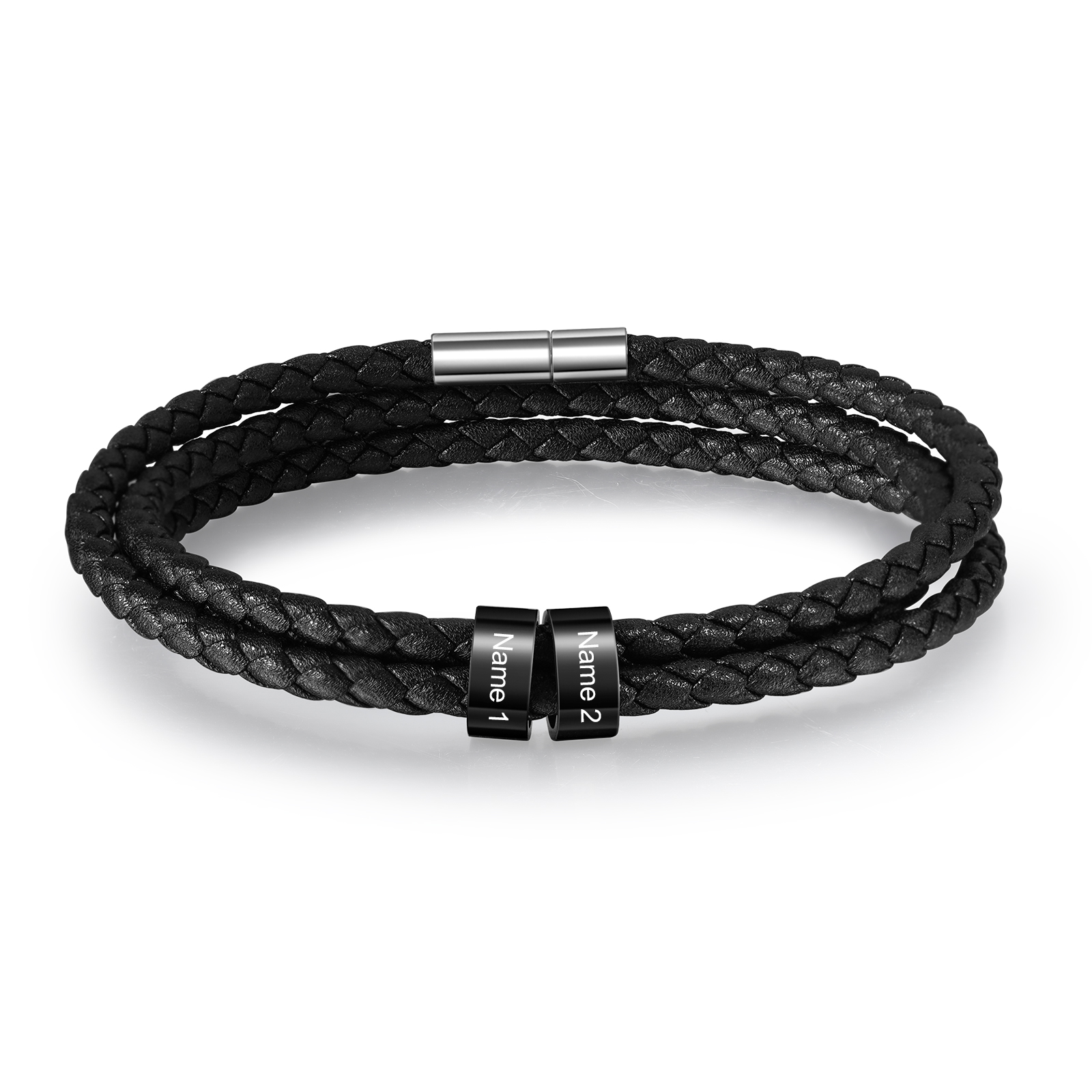 Father's Day Gift Men Braided Leather Bracelets with 2 Beads Bracelet Gifts for Him-Jessemade AU