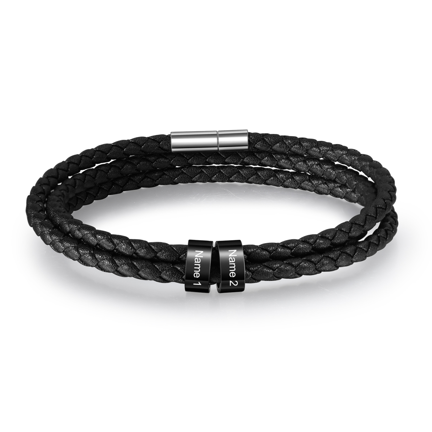 Father's Day Gift Men Braided Leather Bracelets with 2 Beads Bracelet Gifts for Him-Jessemade AU