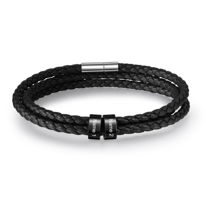 Father's Day Gift Men Braided Leather Bracelets with 2 Beads Bracelet Gifts for Him-Jessemade AU