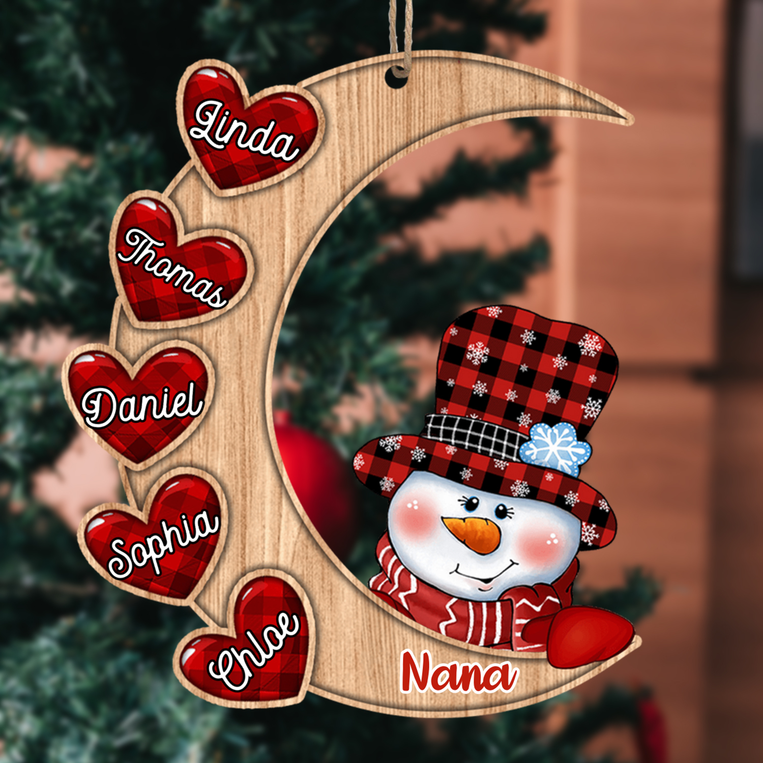 Personalised Wooden Christmas Snowman Ornament Custom 2–13 Names Moon Christmas Ornaments Gift for Family-Jessemade AU