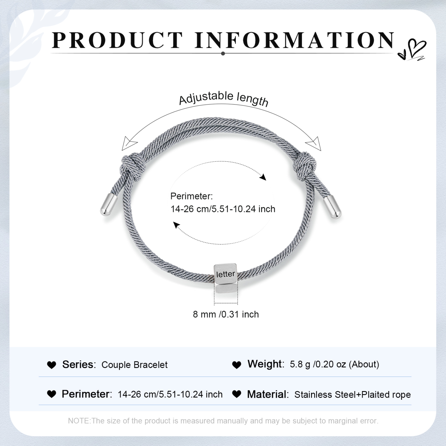 Grey Couple's Bracelet Custom Letter Engraved Beads Stainless Steel Bracelet Personalised Gift for Him/Her-Jessemade AU