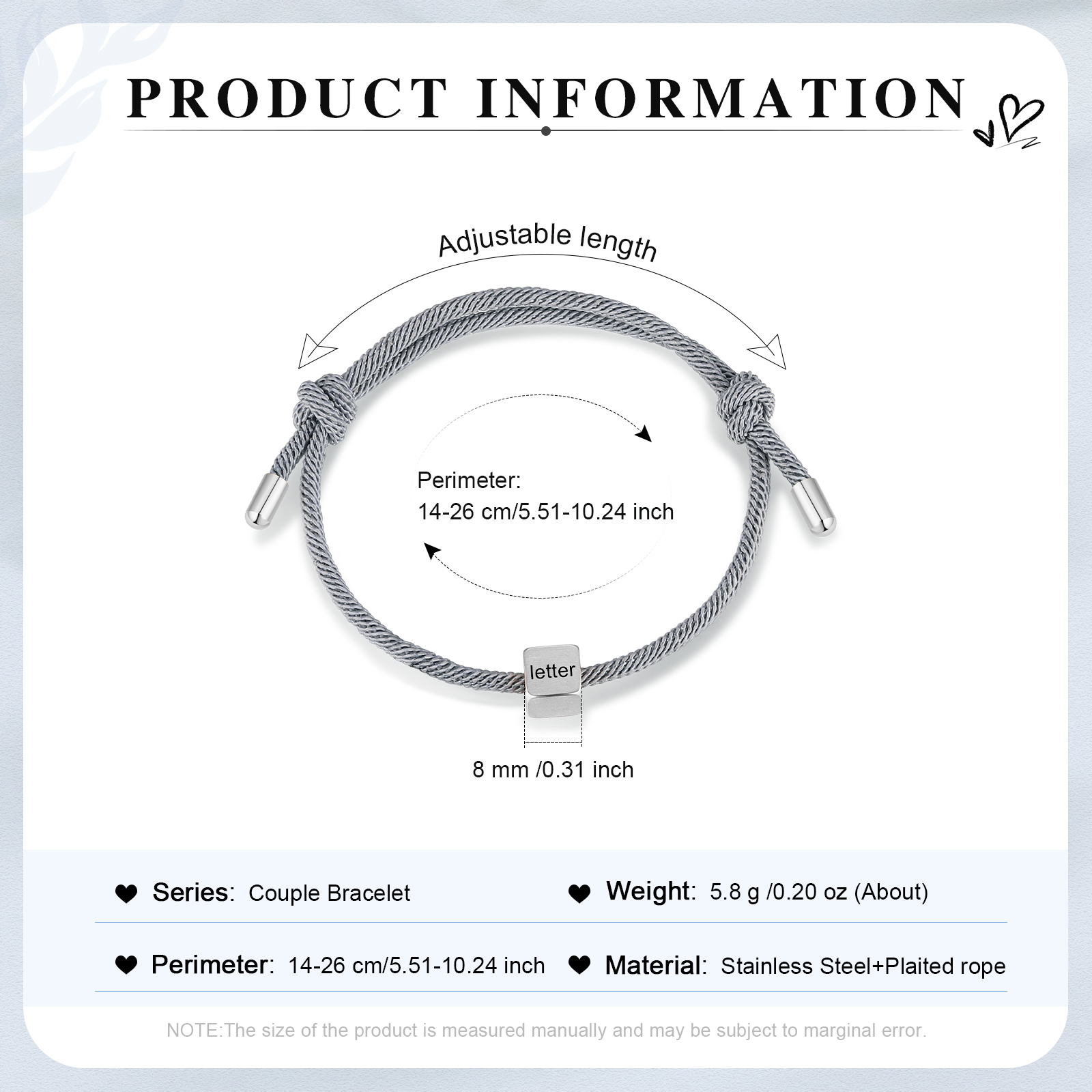 Grey Couple's Bracelet Custom Letter Engraved Beads Stainless Steel Bracelet Personalised Gift for Him/Her-Jessemade AU