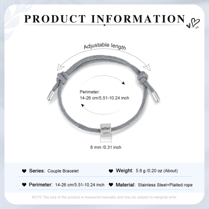 Grey Couple's Bracelet Custom Letter Engraved Beads Stainless Steel Bracelet Personalised Gift for Him/Her-Jessemade AU