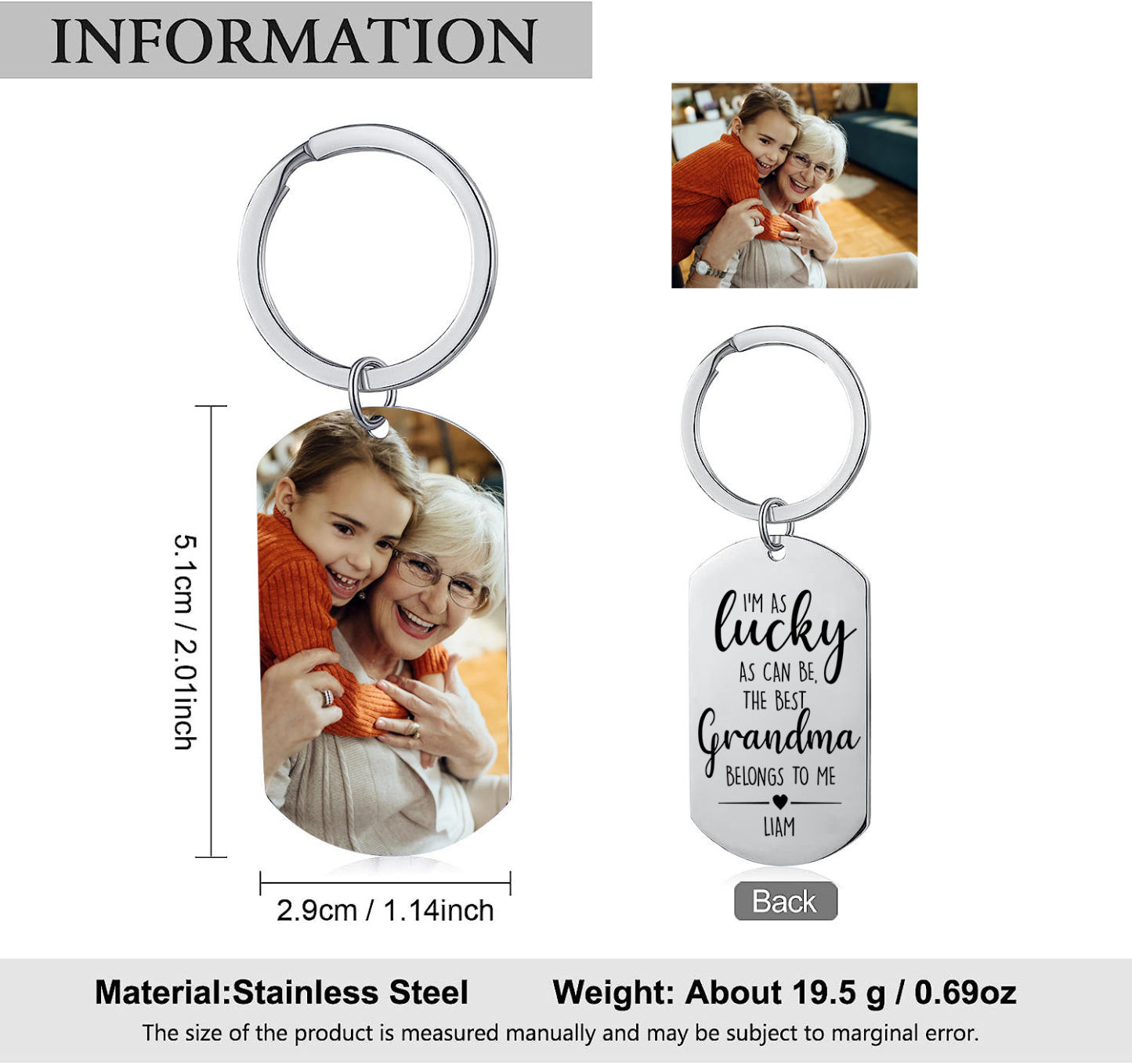 Personalised Photo Keychain Custom Name Keychain Grandparents' Day Gift for Grandma-Jessemade AU