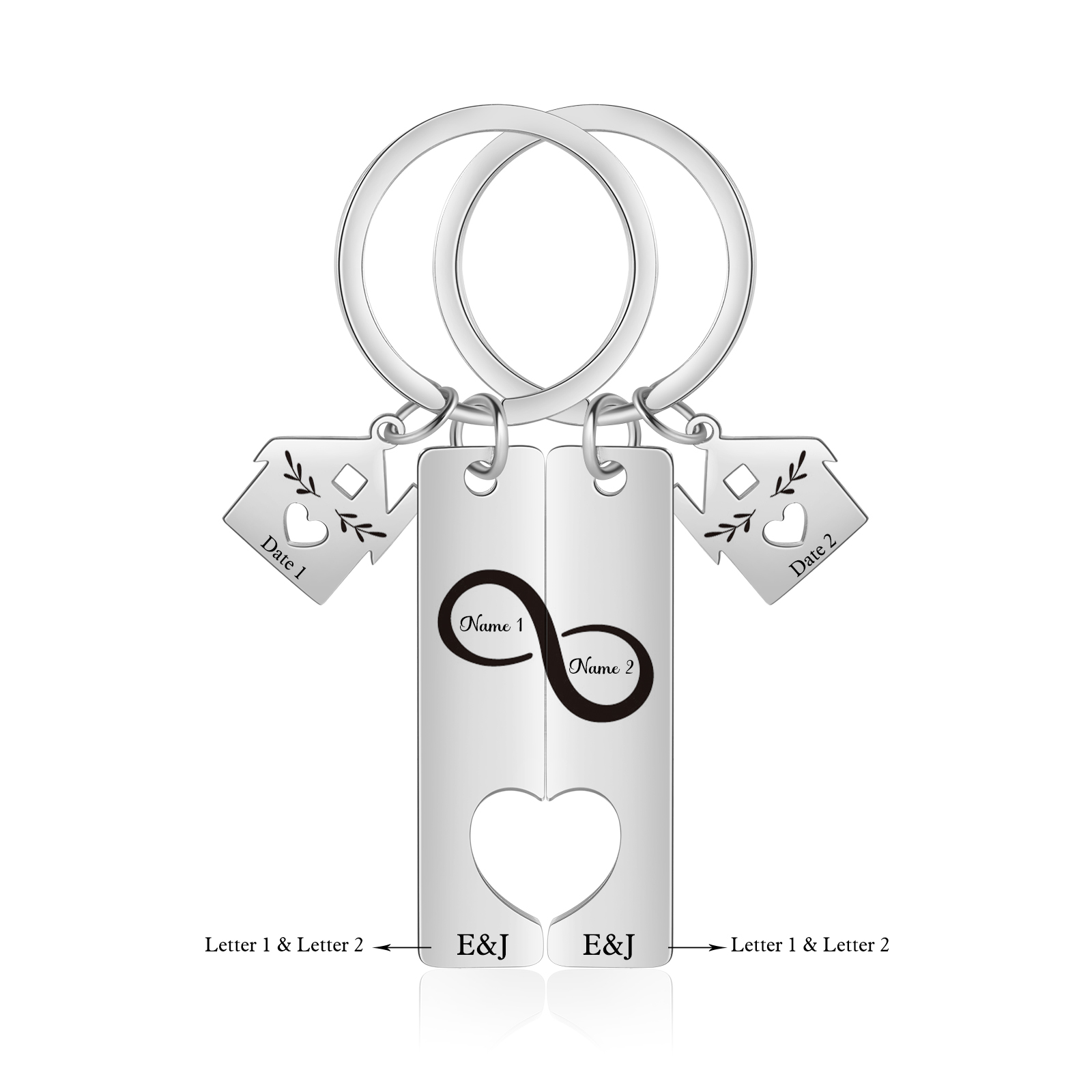 2 PCS Couple Keychain Set Custom 2 Names & Letters & Dates Keyring Infinity Keychain Romantic Personalised Gift for Him/Her-Jessemade AU