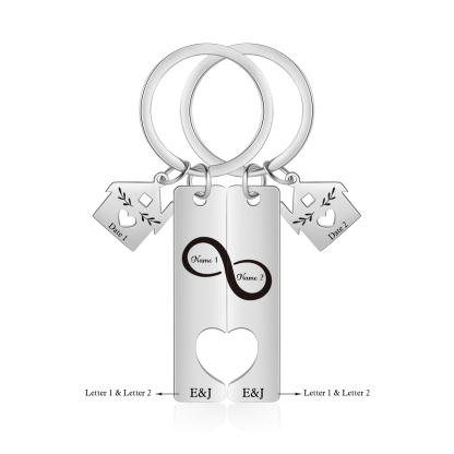 2 PCS Couple Keychain Set Custom 2 Names & Letters & Dates Keyring Infinity Keychain Romantic Personalised Gift for Him/Her-Jessemade AU