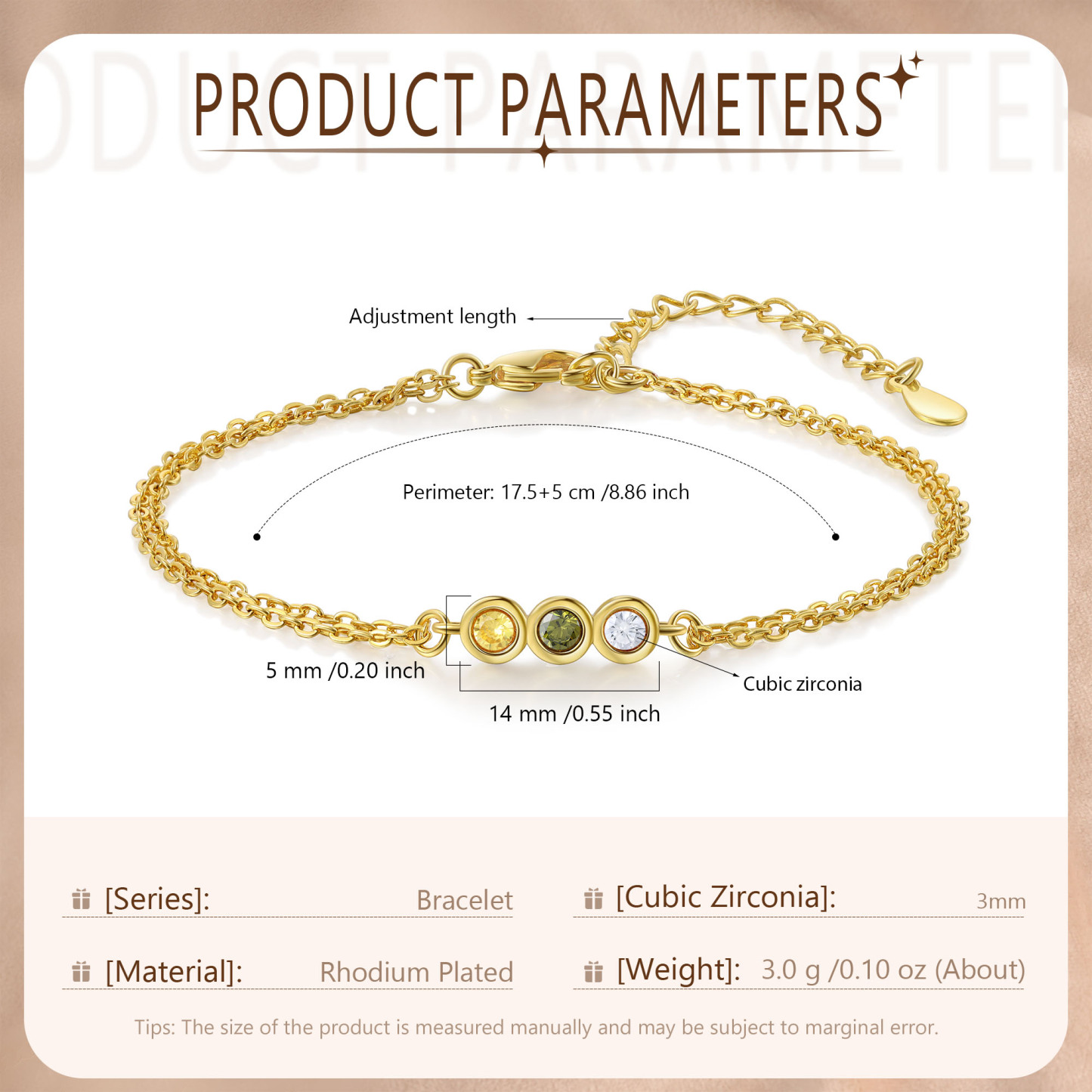 Personalised Bracelet Custom 3 Birthstones Adjustable Bracelet Gifts for Ladies Girls-Jessemade AU
