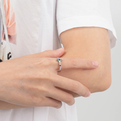 S925 Silver Ring Personalised 7 Birthstones Cross Ring With Names Gifts For Her-Jessemade AU