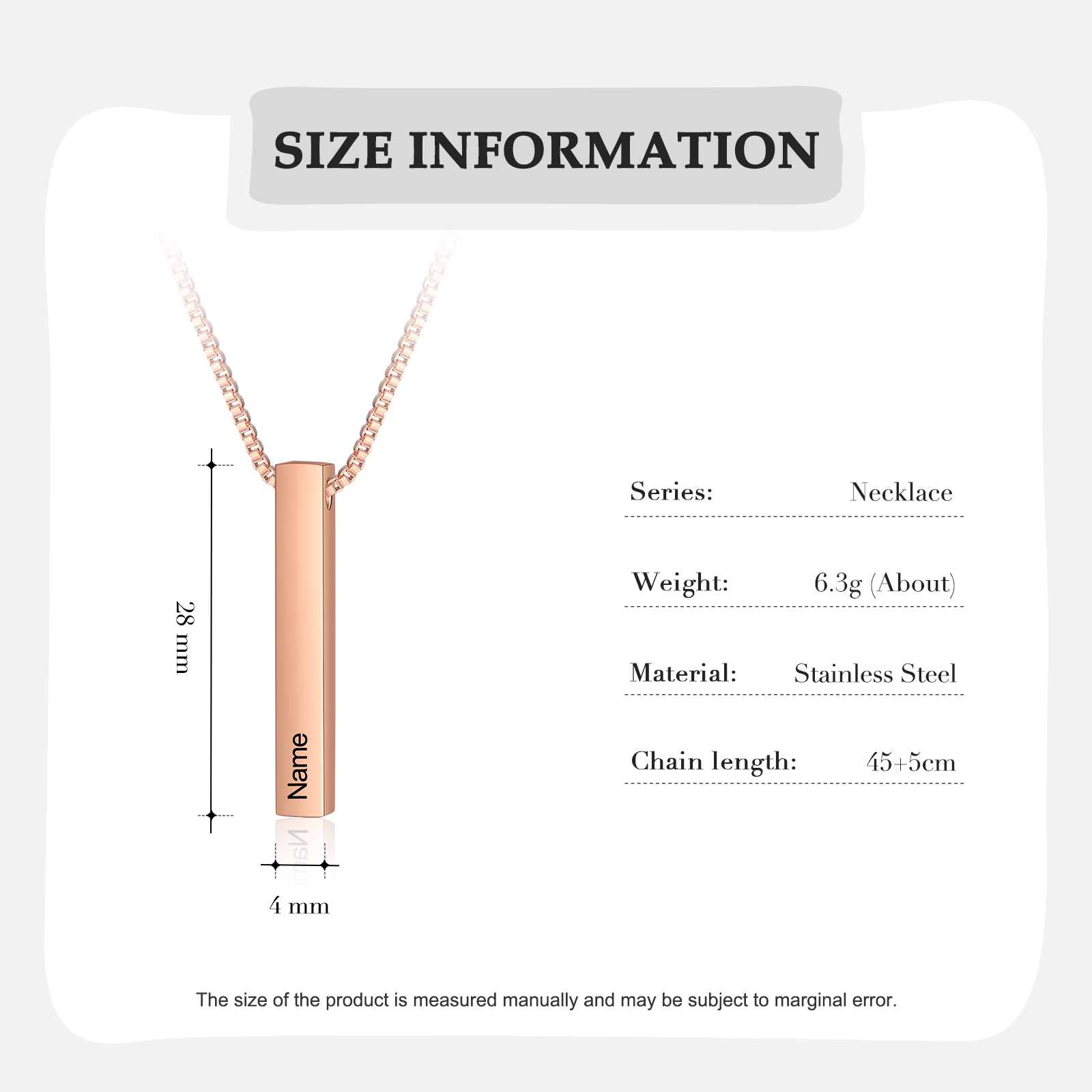 Vertical Bar Necklace Personalised 1 Name 3D Bar Necklace-Jessemade AU