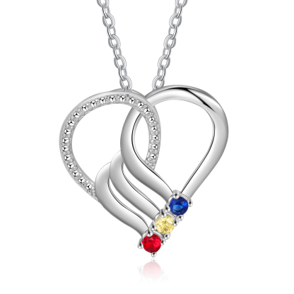 Personalised Heart Necklace With 3 Birthstones Engraved Names Gift For Her-Jessemade AU