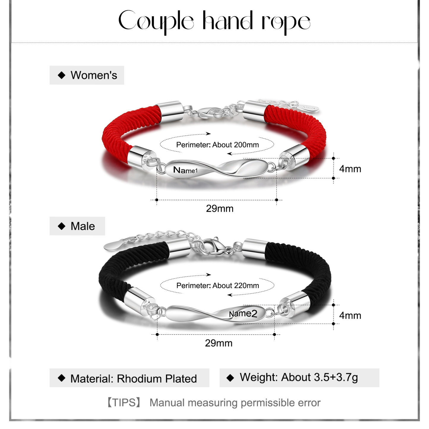 Personalised Braided Couple Bracelet Gifts For Her or Him-Jessemade AU