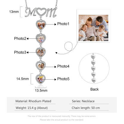 Mother's Day Gifts Personalised Mom Necklace Custom 5 Photos Heart Necklace for Mom-Jessemade AU