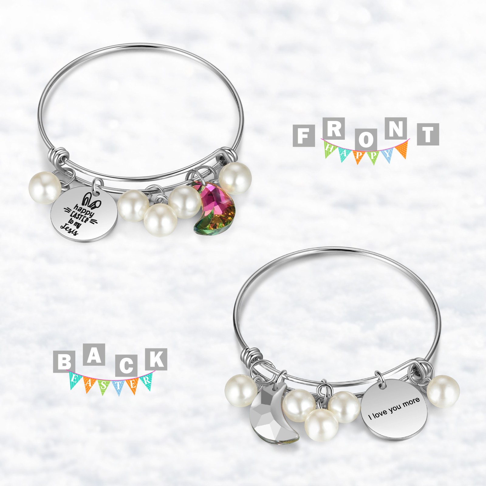 Easter Gifts Personalised Bunny Bangle Bracelet With Name Peals Crystals Bangle Gifts For Her-Jessemade AU