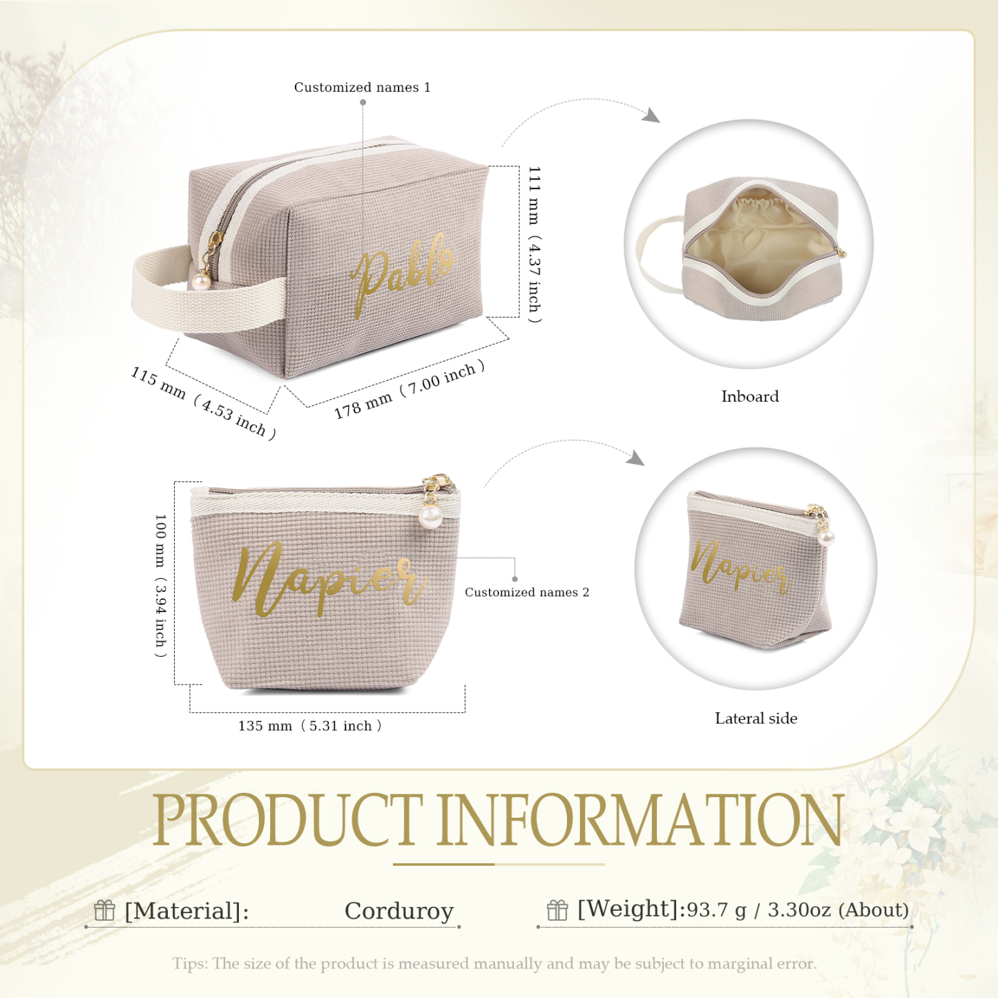 A Set Personalised Name Cosmetic Bag Custom Makeup Bag Zipper Storage Bag Gifts for Ladies Girls-Jessemade AU