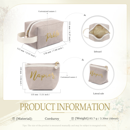 A Set Personalised Name Cosmetic Bag Custom Makeup Bag Zipper Storage Bag Gifts for Ladies Girls-Jessemade AU