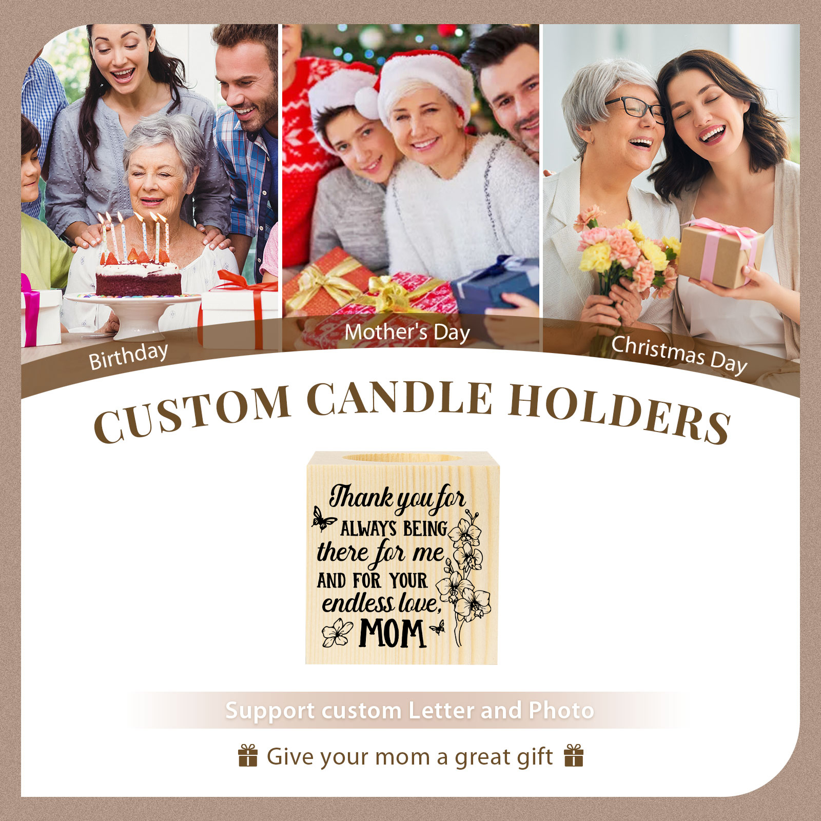 Block Candle Holder Thank You for Always Being There For Me Wooden Candlesticks for Mother-Jessemade AU