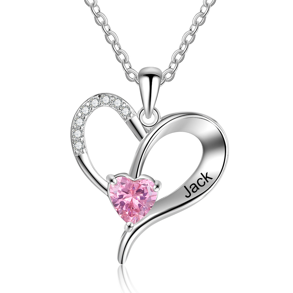 Personalised Heart Necklace With 1 Name Custom 1 Birthstones Gifts For Women-Jessemade AU