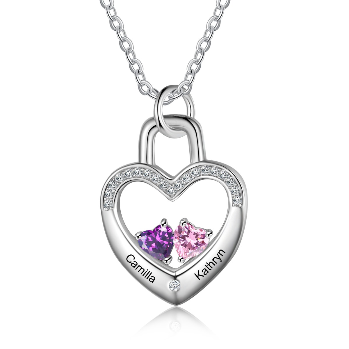 S925 Silver Love Lock Necklace Personalised Heart Necklace with Birthstone for Her-Jessemade AU