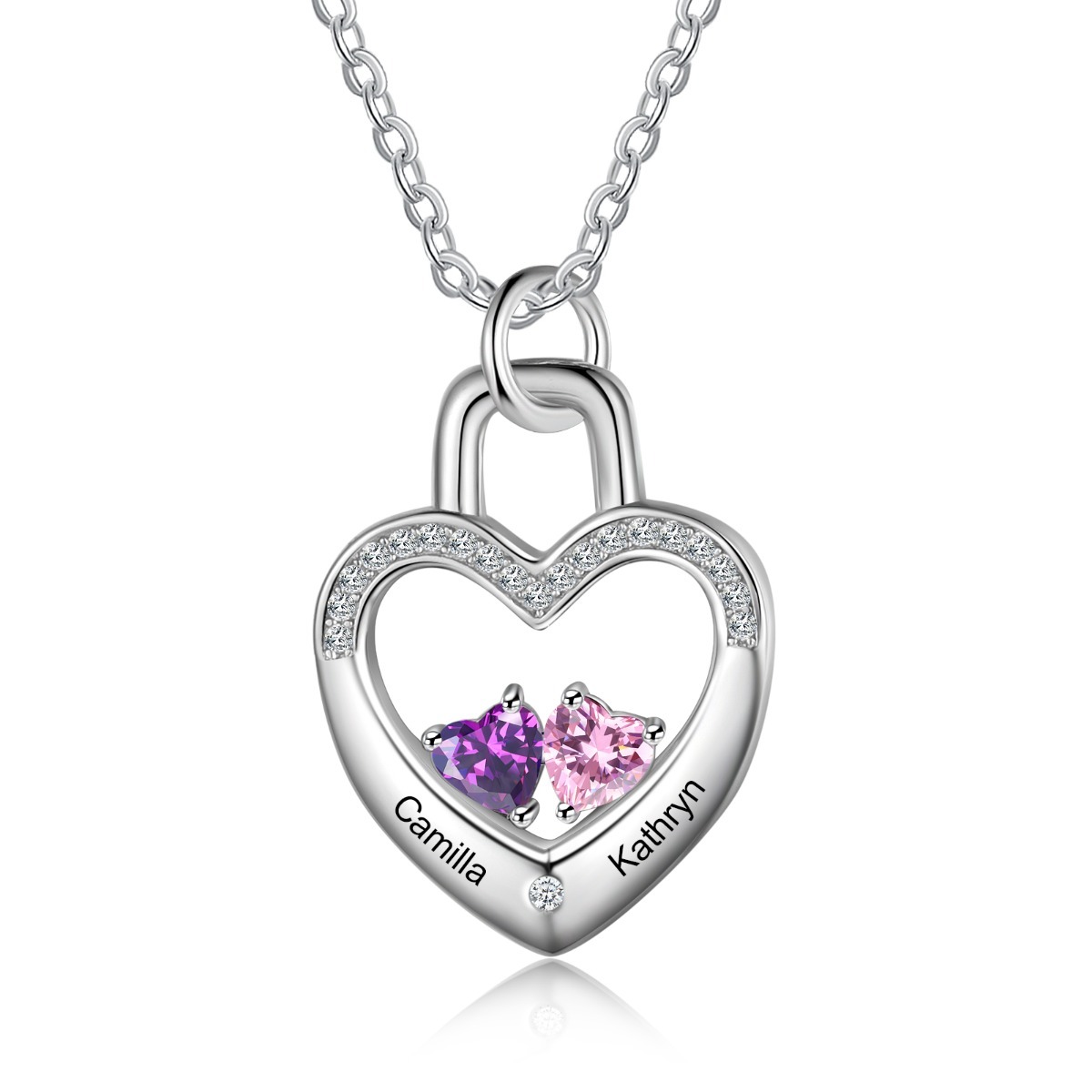 S925 Silver Love Lock Necklace Personalised Heart Necklace with Birthstone for Her-Jessemade AU