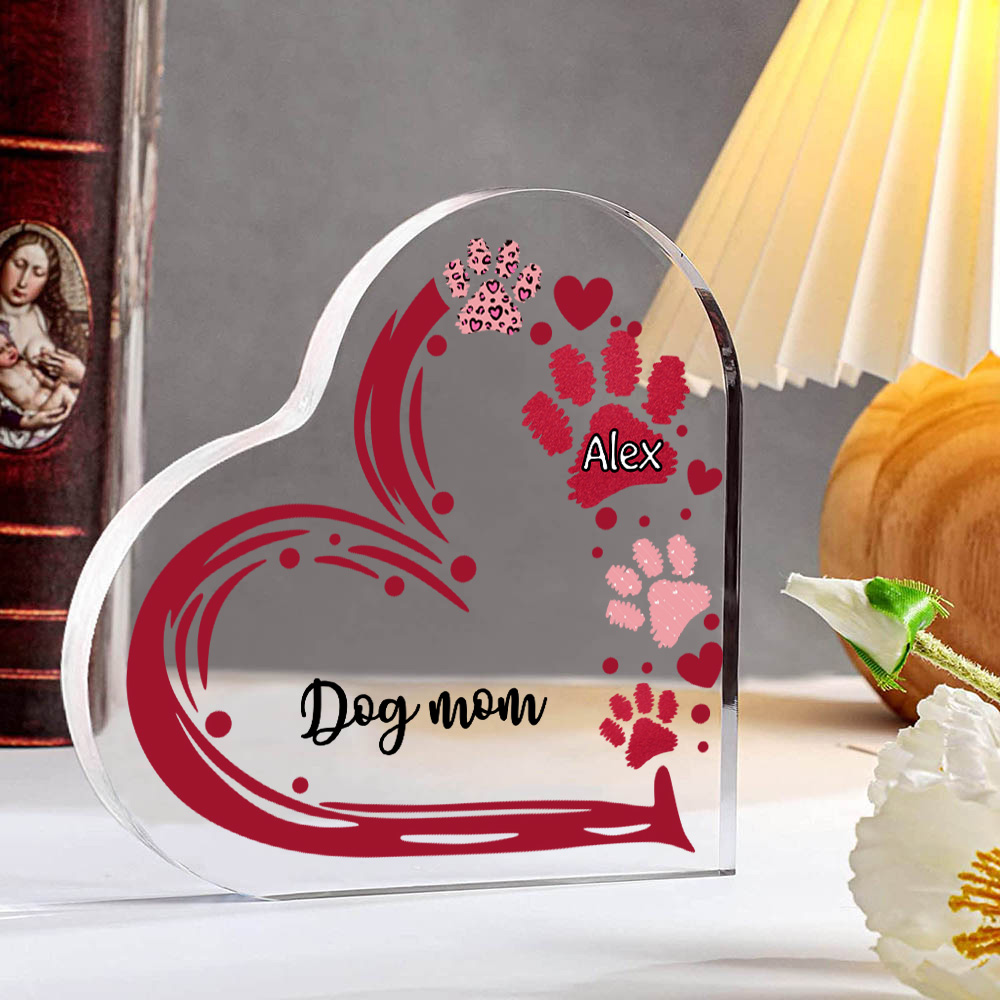 Personalised Text Acrylic Heart Keepsake Custom 1 Name Dog Footprints Ornaments Gifts for Grandma/Mother-Jessemade AU