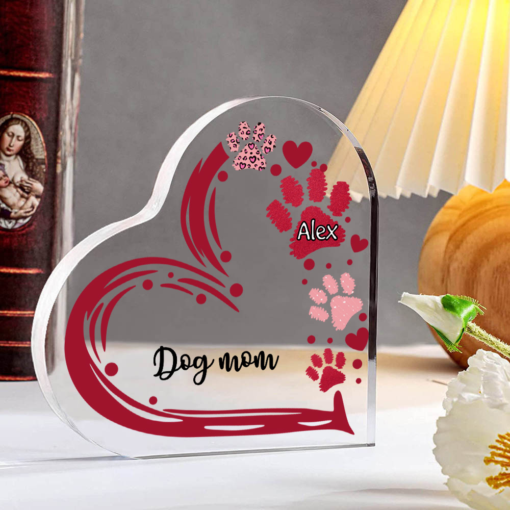 Personalised Text Acrylic Heart Keepsake Custom 1 Name Dog Footprints Ornaments Gifts for Grandma/Mother-Jessemade AU