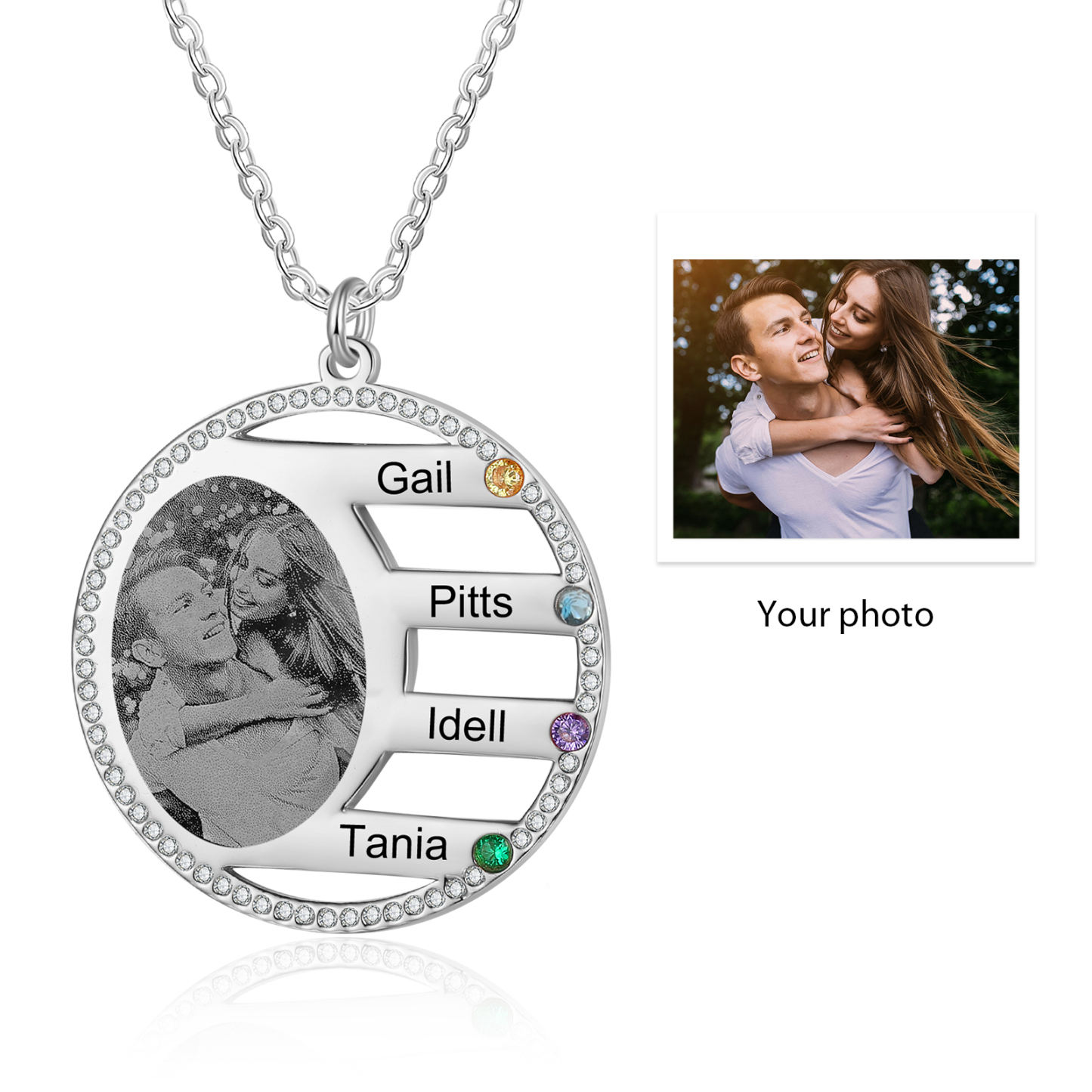 Personalised Photo Necklace Custom 4 Names Birthstone Necklace for Women-Jessemade AU