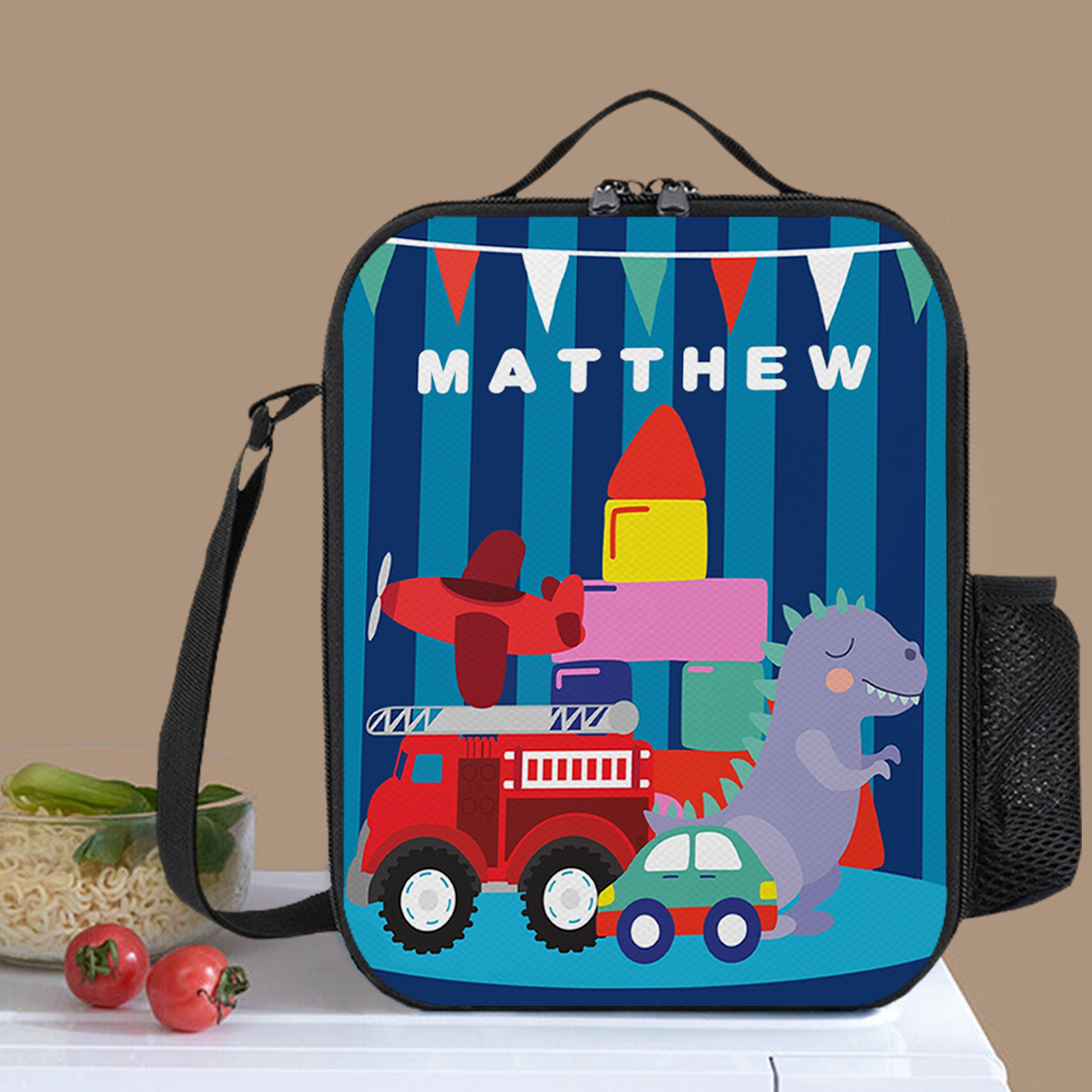 Custom Name Lunch Bag Personalised Blue Stripes Lunch Box Gifts for Kids-Jessemade AU
