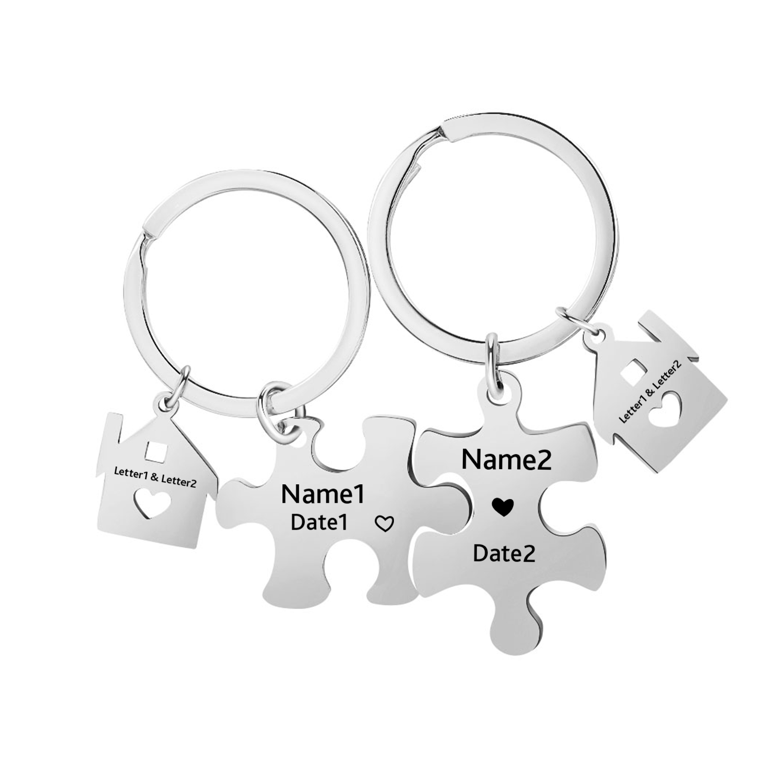 2 PCS Couple Keychain Set Custom 2 Names & 2 Letters & Date Keyring Puzzle Keychain Valentine's Day Personalised Gift for Him/Her-Jessemade AU