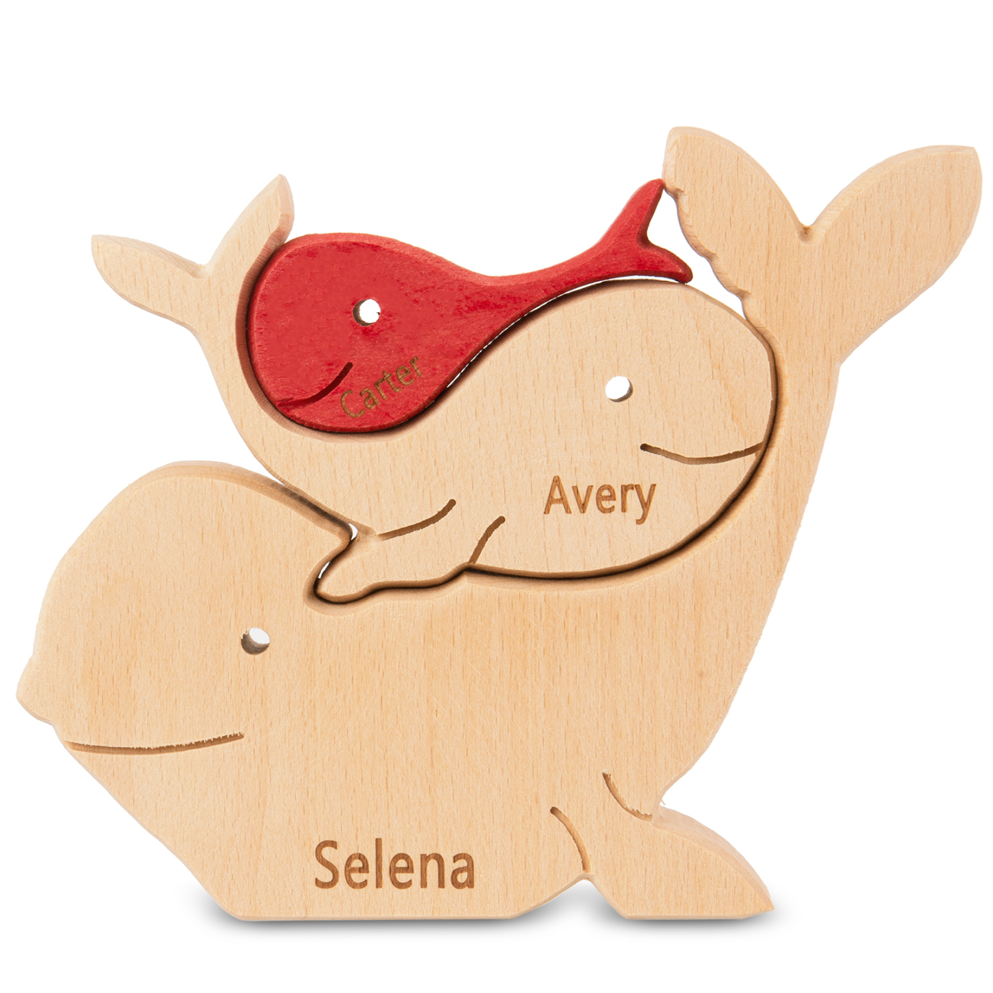 Personalised Wooden Animal Puzzle Custom 3 Names Puzzle Whale Bear Rabbit Hug Ornament Gifts for Family-Jessemade AU