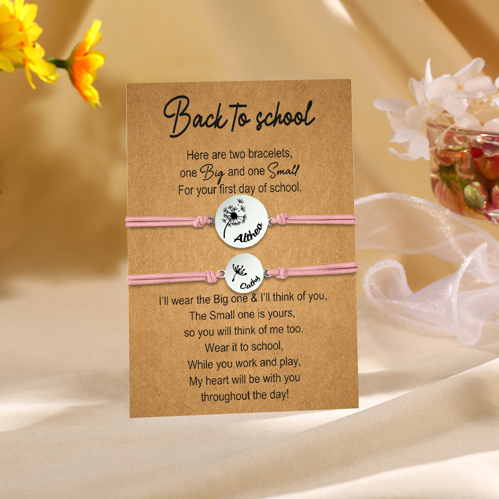2 Pcs Dandelion Bracelet Set Custom 2 Names Adjustable Bracelets Back to School Gifts for Daughter-Jessemade AU